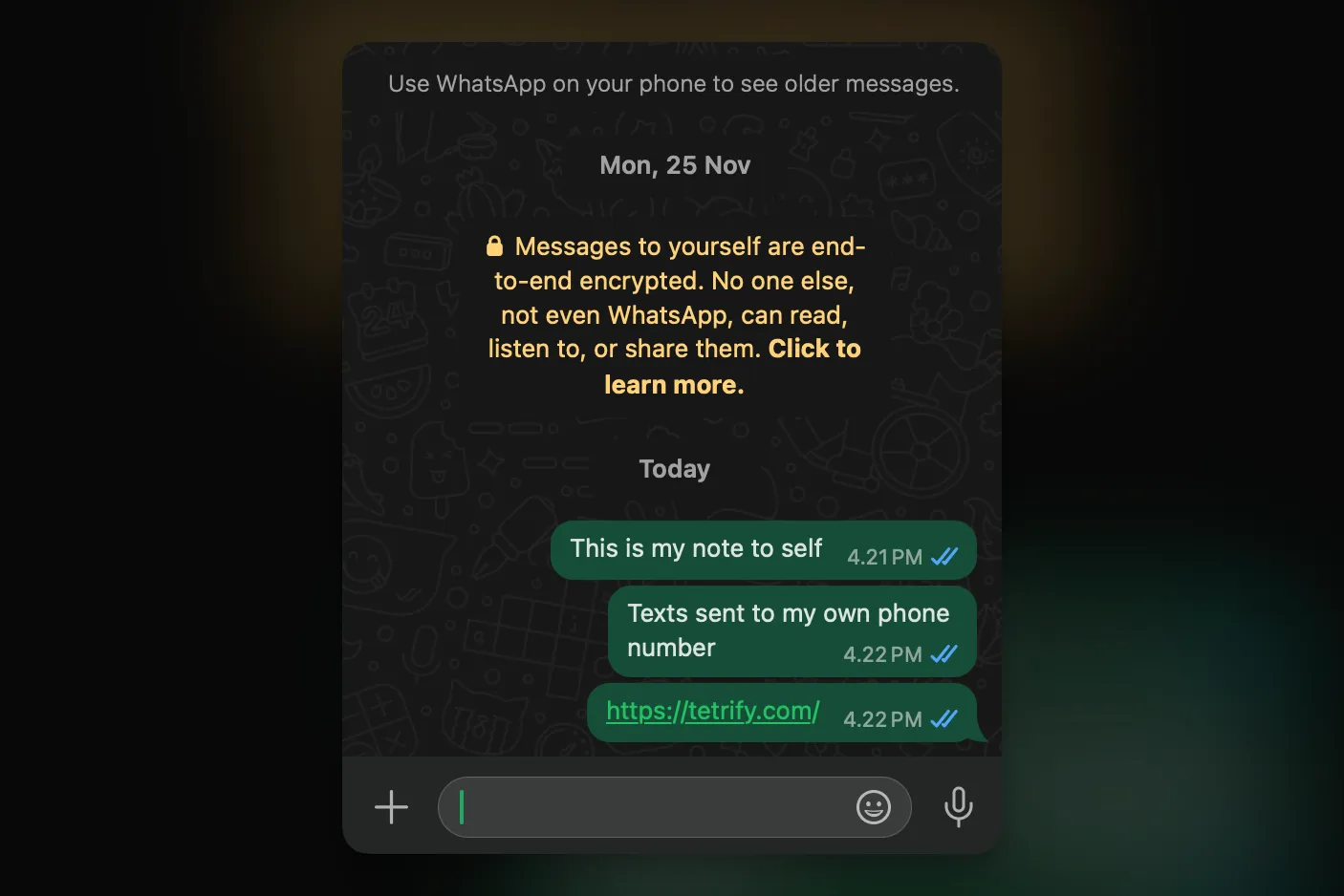 WhatsApp note to self